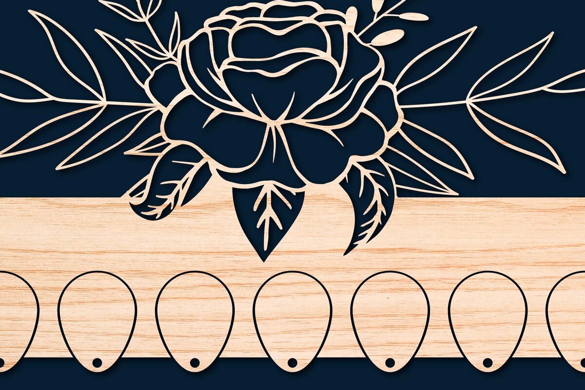 Intra απο ξύλο plywood  Χρώμα wenge 3mm-4mm πάχος - Πρότυπο κοπής με λέιζερ φλοράλ θήκη κλειδιού Δίασταση 20x20 cm INTRAFABR-105090274