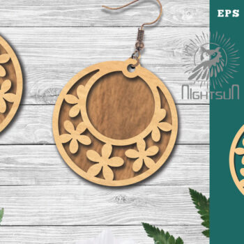 Intra απο ξύλο plywood Χρώμα wenge 3mm-4mm πάχος - Σκουλαρίκια φλοράλ κομμένα με λέιζερ 1 Δίασταση 3x3 cm INTRAFABR-60315526 - Image 1