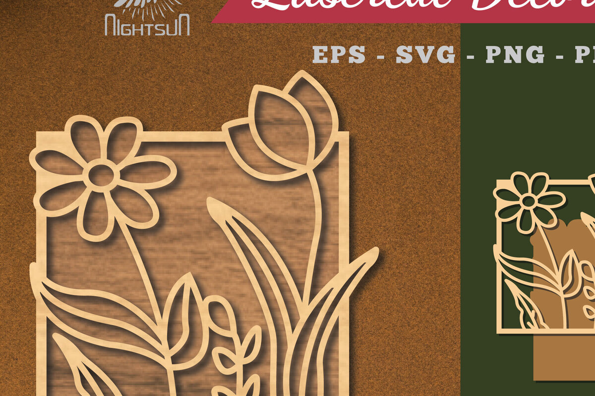 Intra απο ξύλο plywood  Χρώμα wenge 3mm-4mm πάχος - Floral διακόσμηση σπιτιού με λέιζερ 3 Δίασταση 20x20 cm INTRAFABR-102395376