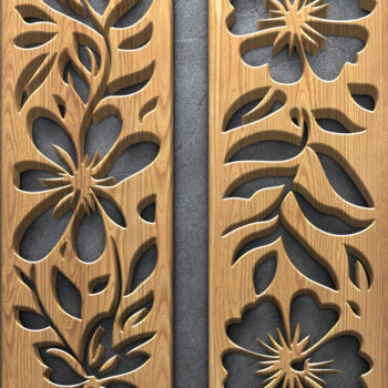 Intra απο ξύλο plywood  Χρώμα wenge 3mm-4mm πάχος - Δέσμη πάνελ λουλουδιών με λέιζερ Δίασταση 3200x7200 cm INTRAFABR-97570152 - Image 2