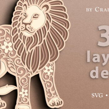 Intra απο ξύλο plywood  Χρώμα wenge 3mm-4mm πάχος - Floral Lion 3D Layered Cut Δίασταση 30x20 cm INTRAFABR-97571117 - Image 1