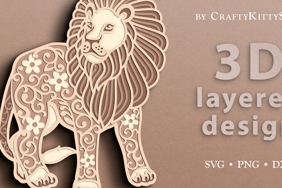 Intra απο ξύλο plywood  Χρώμα wenge 3mm-4mm πάχος - Floral Lion 3D Layered Cut Δίασταση 30x20 cm INTRAFABR-97571117