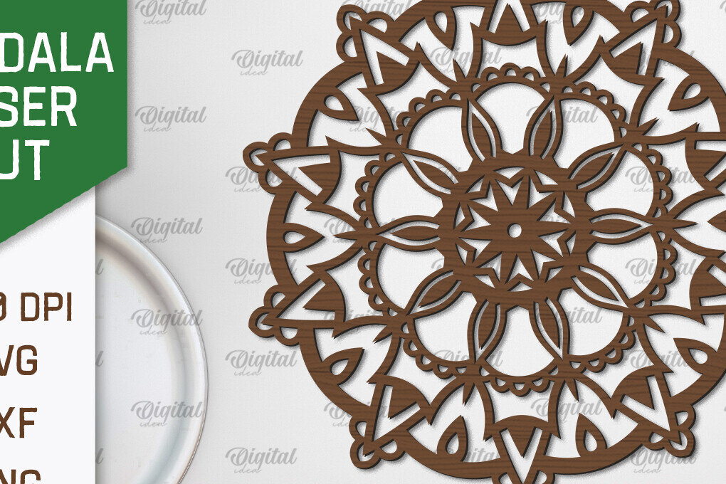 Intra απο ξύλο plywood  Χρώμα wenge 3mm-4mm πάχος - Floral σχέδιο τοίχου Mandala με Δίασταση 30x30 cm INTRAFABR-95058793
