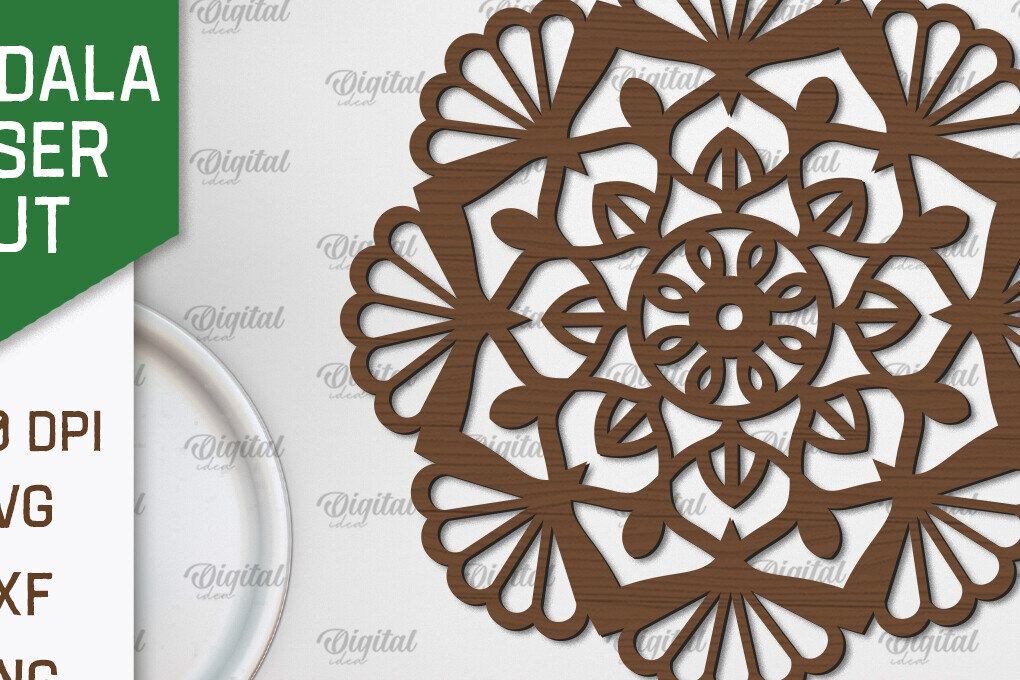 Intra απο ξύλο plywood  Χρώμα wenge 3mm-4mm πάχος - Floral σχέδιο τοίχου Mandala με Δίασταση 30x30 cm INTRAFABR-122257770