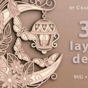 Intra απο ξύλο plywood  Χρώμα wenge 3mm-4mm πάχος - αποκοπής με 3D Layered Floral Moon Δίασταση 30x20 cm INTRAFABR-75220603 - Image 2