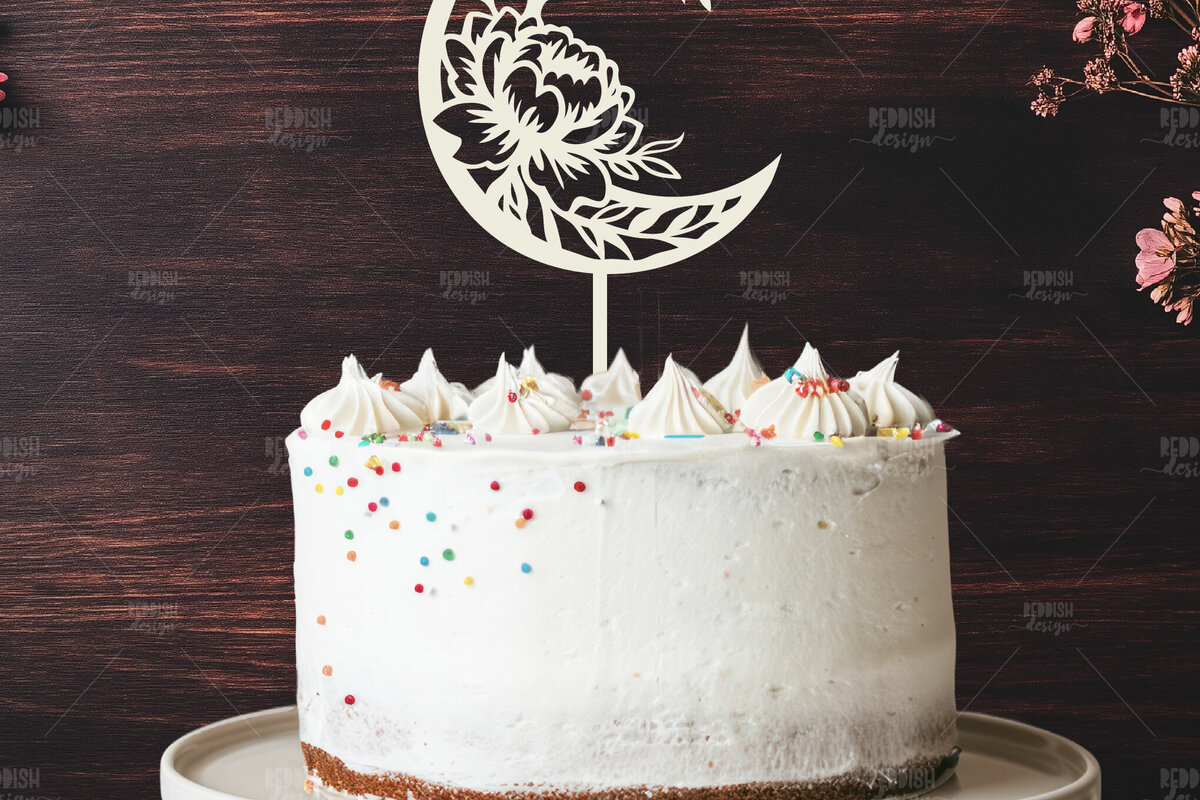 Intra απο ξύλο plywood  Χρώμα wenge 3mm-4mm πάχος - Floral Moon Cake Topper I Δίασταση 20x20 cm INTRAFABR-85753476