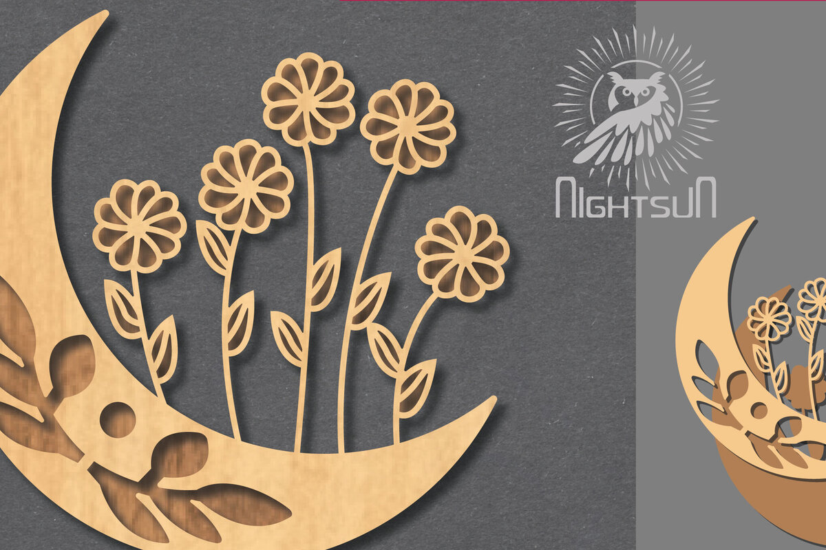 Intra απο ξύλο plywood  Χρώμα wenge 3mm-4mm πάχος - Floral Moon Decoration 3 Δίασταση 20x20 cm INTRAFABR-111489290