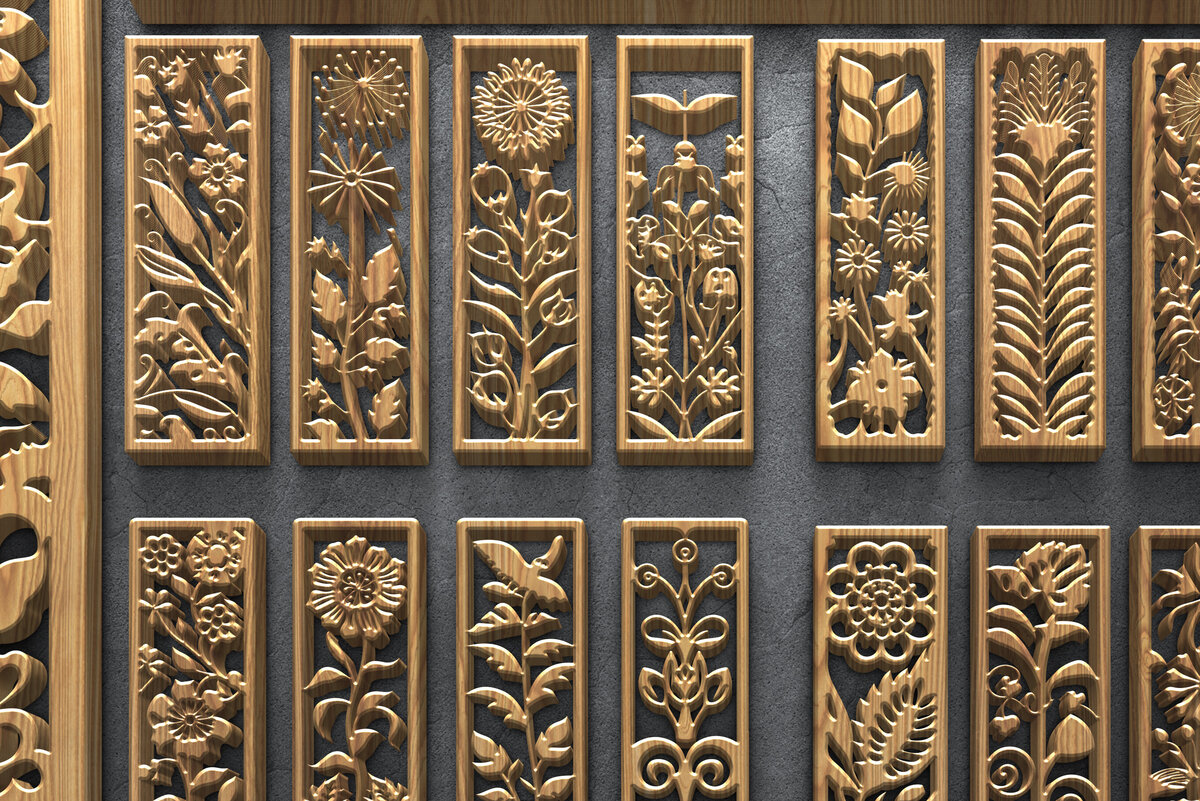 Intra απο ξύλο plywood  Χρώμα wenge 3mm-4mm πάχος - Πάνελ κοπής με λέιζερ Floral Nature Δίασταση 3200x7200 cm INTRAFABR-120389946