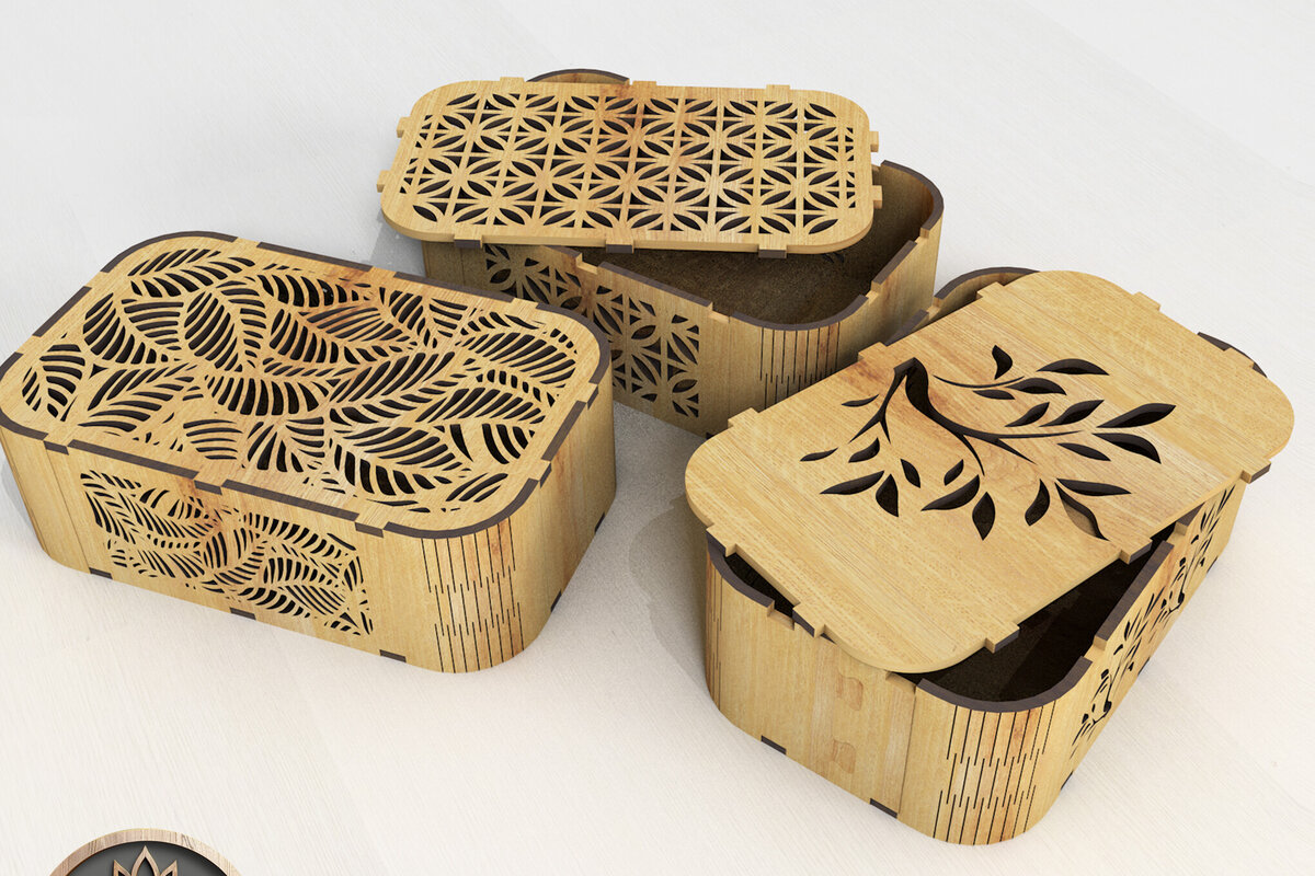 Intra απο ξύλο plywood  Χρώμα wenge 3mm-4mm πάχος - Floral διακοσμητικά κουτιά σετ 3 τεμαχίων Δίασταση 2x4 cm INTRAFABR-115171836