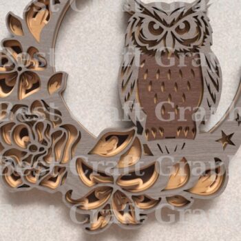 Intra απο ξύλο plywood  Χρώμα wenge 3mm-4mm πάχος - λέιζερ Floral Owl Moon Δίασταση 20x20 cm INTRAFABR-120390017 - Image 1