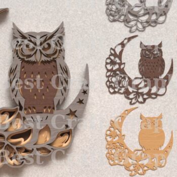 Intra απο ξύλο plywood  Χρώμα wenge 3mm-4mm πάχος - λέιζερ Floral Owl Moon Δίασταση 20x20 cm INTRAFABR-120390017 - Image 2