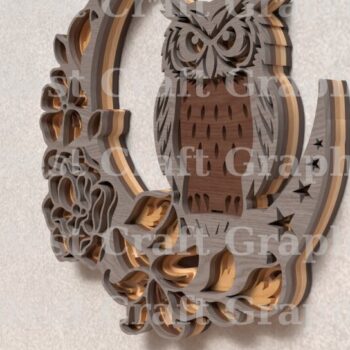 Intra απο ξύλο plywood  Χρώμα wenge 3mm-4mm πάχος - λέιζερ Floral Owl Moon Δίασταση 20x20 cm INTRAFABR-120390017 - Image 4