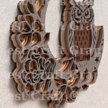 Intra απο ξύλο plywood  Χρώμα wenge 3mm-4mm πάχος - λέιζερ Floral Owl Moon Δίασταση 20x20 cm INTRAFABR-120390017 - Image 5