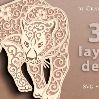 Intra απο ξύλο plywood  Χρώμα wenge 3mm-4mm πάχος - Floral Panther 3D Layered Cut Δίασταση 30x20 cm INTRAFABR-117463260 - Image 1