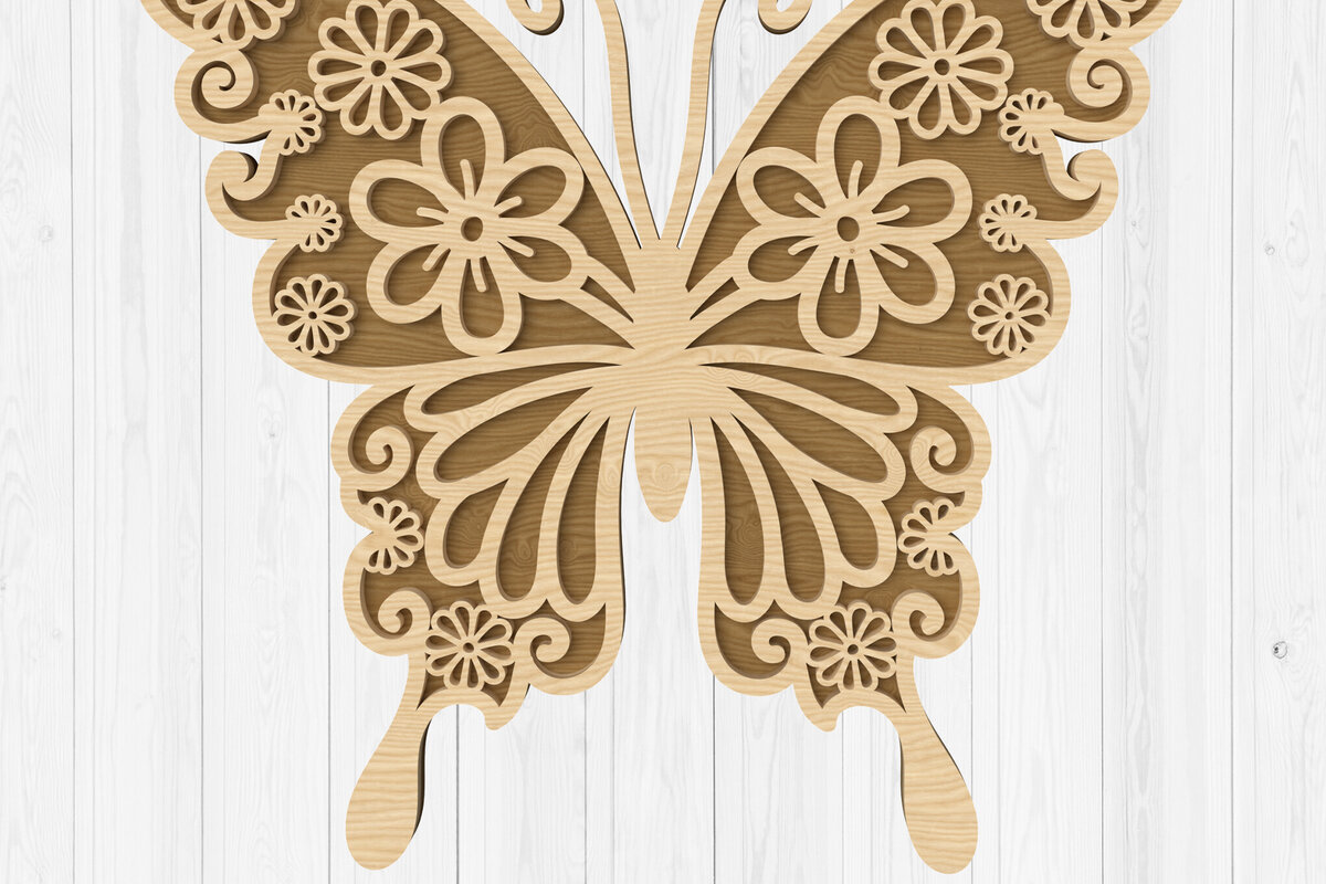 Intra απο ξύλο plywood  Χρώμα wenge 3mm-4mm πάχος - Κόψιμο με λέιζερ με λουλουδάτο σχέδιο πεταλούδας Δίασταση 30x20 cm INTRAFABR-119466250