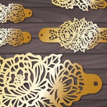 Intra απο ξύλο plywood  Χρώμα wenge 3mm-4mm πάχος - Δερμάτινο βραχιόλι με φλοράλ παιώνιες Cut Δίασταση 3x3 cm INTRAFABR-79823691 - Image 5