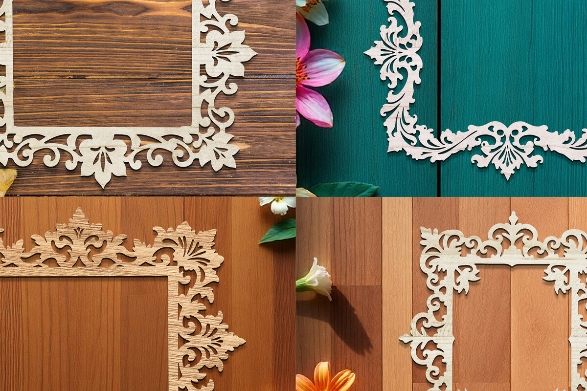 Intra απο ξύλο plywood  Χρώμα wenge 3mm-4mm πάχος - Πακέτο με φλοράλ κορνίζα Δίασταση 20x25 cm INTRAFABR-124432892