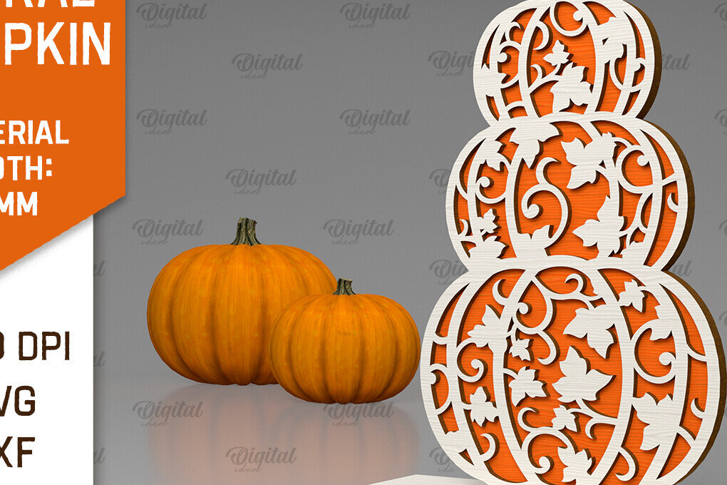 Intra απο ξύλο plywood  Χρώμα wenge 3mm-4mm πάχος - Κόψιμο με λέιζερ φλοράλ κολοκύθας. Φθινοπωρινή κολοκύθα Δίασταση 15x15 cm INTRAFABR-113200941