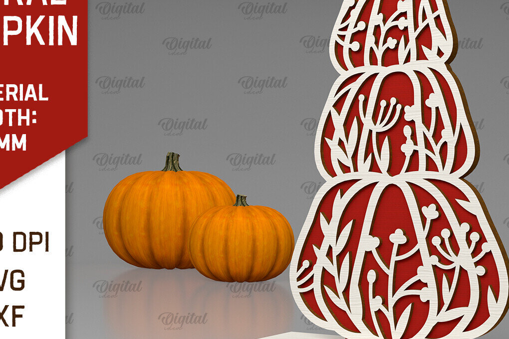 Intra απο ξύλο plywood  Χρώμα wenge 3mm-4mm πάχος - Κόψιμο με λέιζερ φλοράλ κολοκύθας. Φθινοπωρινή κολοκύθα Δίασταση 15x15 cm INTRAFABR-89200826