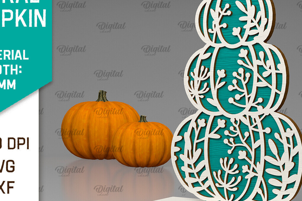 Intra απο ξύλο plywood  Χρώμα wenge 3mm-4mm πάχος - Κόψιμο με λέιζερ φλοράλ κολοκύθας. Φθινοπωρινή κολοκύθα Δίασταση 15x15 cm INTRAFABR-100562134