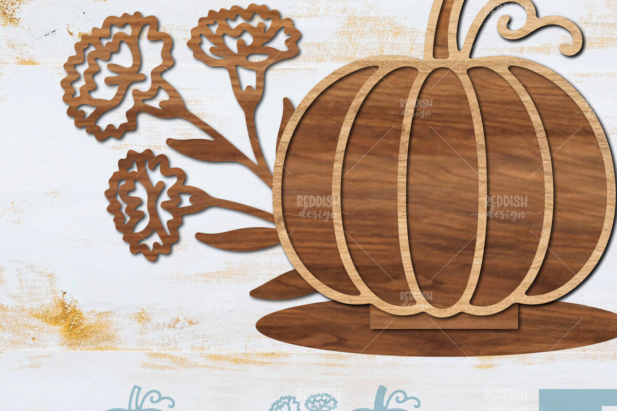 Intra απο ξύλο plywood  Χρώμα wenge 3mm-4mm πάχος - Floral Pumpkin Δίασταση 15x15 cm INTRAFABR-100562441