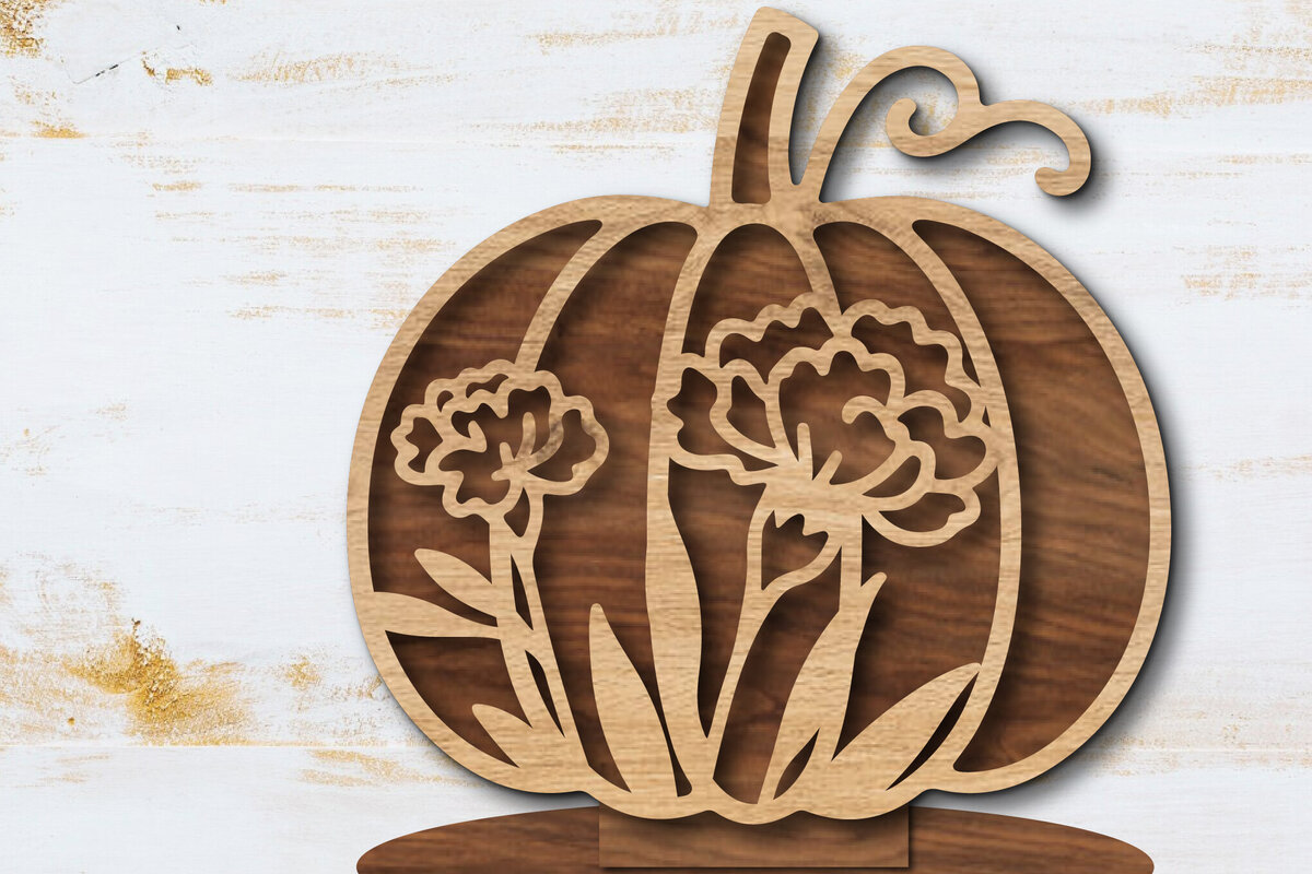 Intra απο ξύλο plywood  Χρώμα wenge 3mm-4mm πάχος - Floral Pumpkin Δίασταση 20x20 cm INTRAFABR-89147754