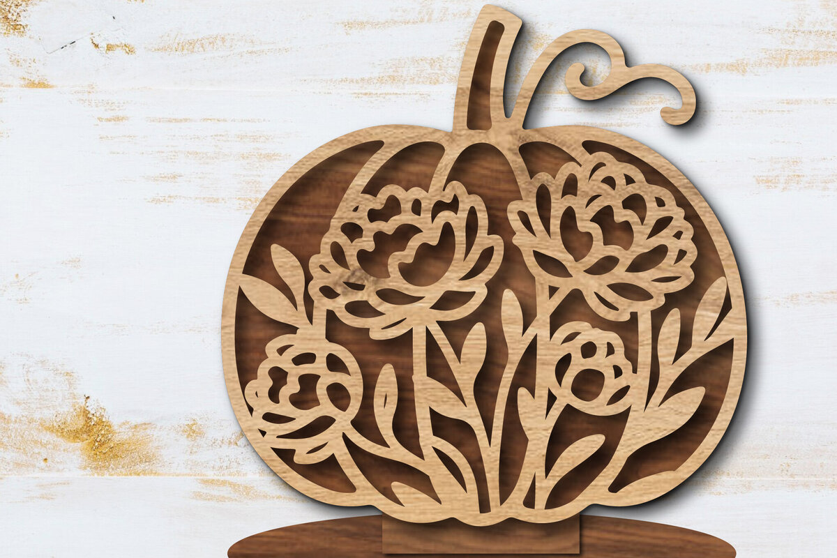 Intra απο ξύλο plywood  Χρώμα wenge 3mm-4mm πάχος - Floral Pumpkin Δίασταση 20x20 cm INTRAFABR-111860548