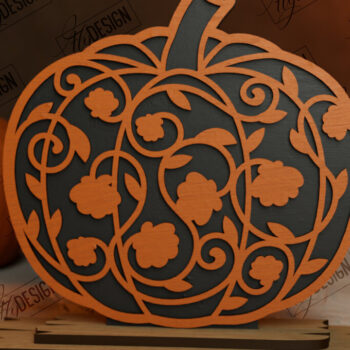 Intra απο ξύλο plywood Χρώμα wenge 3mm-4mm πάχος - Floral κολοκύθα | Στολίδια κολοκύθας | CNC Δίασταση 6x6 cm INTRAFABR-22371540 - Image 1