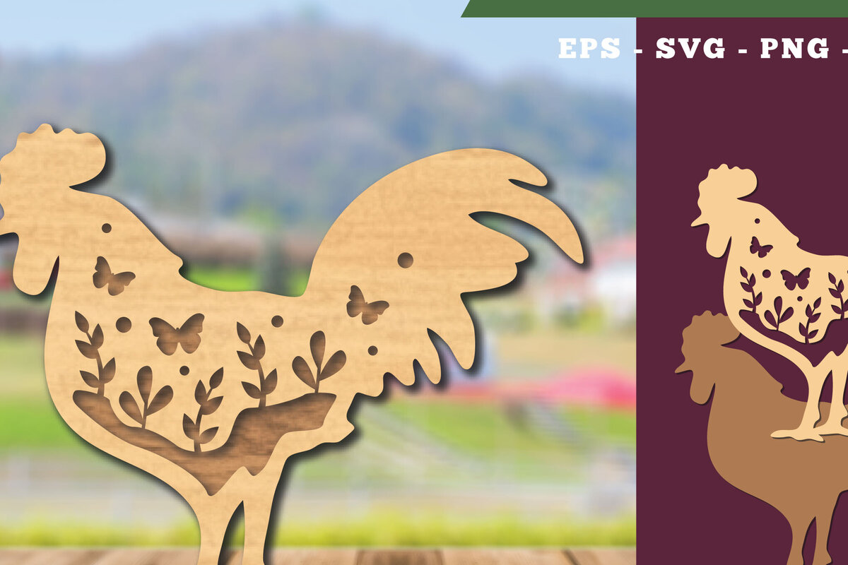 Intra απο ξύλο plywood  Χρώμα wenge 3mm-4mm πάχος - Floral Rooster Decoration Δίασταση 20x20 cm INTRAFABR-111363916