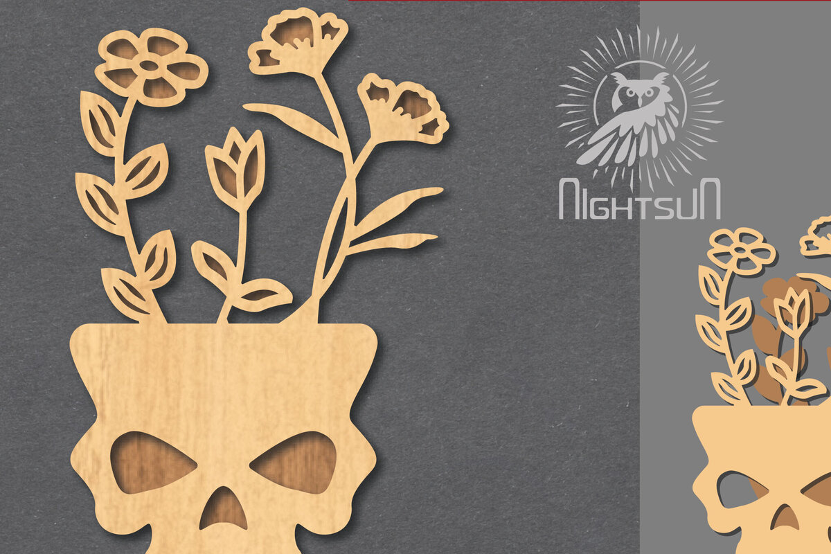 Intra απο ξύλο plywood  Χρώμα wenge 3mm-4mm πάχος - Floral Skull Decoration 3 Δίασταση 15x15 cm INTRAFABR-86218091