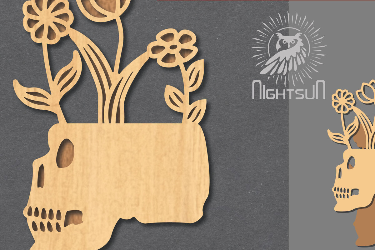 Intra απο ξύλο plywood  Χρώμα wenge 3mm-4mm πάχος - Floral Skull Decoration 4 Δίασταση 15x15 cm INTRAFABR-86218432