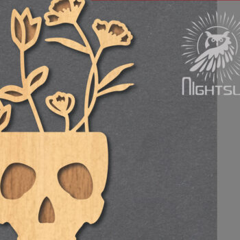 Intra απο ξύλο plywood  Χρώμα wenge 3mm-4mm πάχος - Floral Skull Decoration 5 Δίασταση 15x15 cm INTRAFABR-86218032 - Image 1