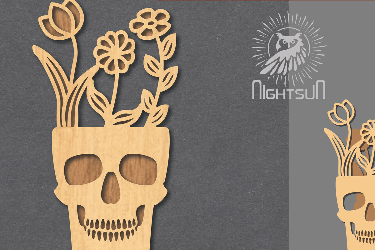 Intra απο ξύλο plywood  Χρώμα wenge 3mm-4mm πάχος - Floral Skull Decoration 6 Δίασταση 15x15 cm INTRAFABR-86218063