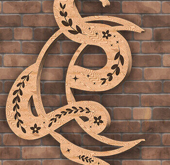 Intra απο ξύλο plywood  Χρώμα wenge 3mm-4mm πάχος - Floral Snake with Crescent Moon Δίασταση 30x20 cm INTRAFABR-28014078 - Image 3