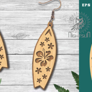 Intra απο ξύλο plywood  Χρώμα wenge 3mm-4mm πάχος - Σκουλαρίκια με φλοράλ λέιζερ σανίδα του σερφ 1 Δίασταση 3x3 cm INTRAFABR-9972129