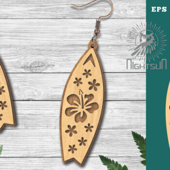 Intra απο ξύλο plywood  Χρώμα wenge 3mm-4mm πάχος - Σκουλαρίκια με φλοράλ λέιζερ σανίδα του σερφ 1 Δίασταση 3x3 cm INTRAFABR-9972129 - Image 1