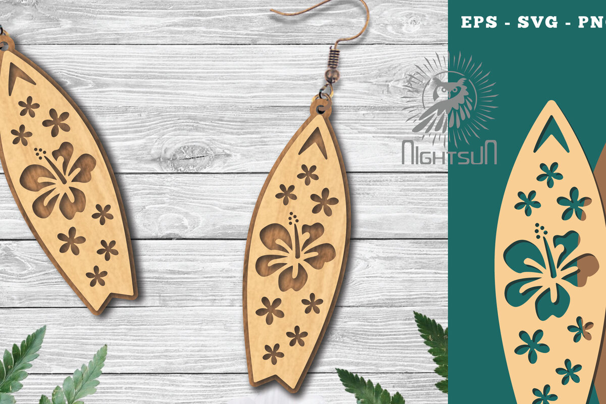 Intra απο ξύλο plywood  Χρώμα wenge 3mm-4mm πάχος - Σκουλαρίκια με φλοράλ λέιζερ σανίδα του σερφ 1 Δίασταση 3x3 cm INTRAFABR-9972129