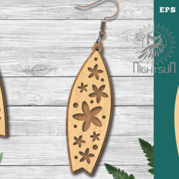 Intra απο ξύλο plywood Χρώμα wenge 3mm-4mm πάχος - Σκουλαρίκια με φλοράλ λέιζερ σανίδα του σερφ 2 Δίασταση 3x3 cm INTRAFABR-95409622 - Image 1