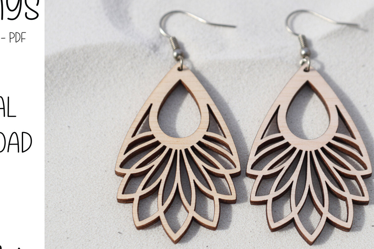 Intra απο ξύλο plywood  Χρώμα wenge 3mm-4mm πάχος - Σκουλαρίκια φλοράλ δάκρυ Δίασταση 3x3 cm INTRAFABR-83100079