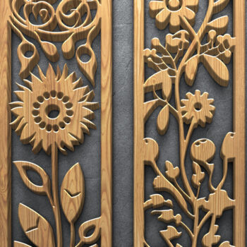 Intra απο ξύλο plywood  Χρώμα wenge 3mm-4mm πάχος - Floral κάθετα πάνελ κοπής με λέιζερ Δίασταση 3200x7200 cm INTRAFABR-87854126 - Image 2