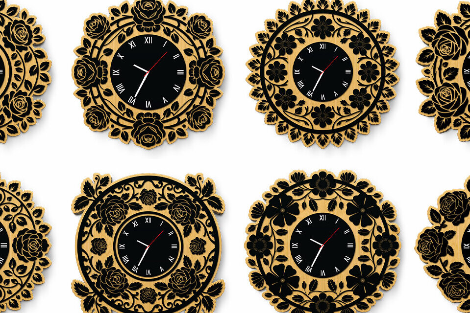 Intra απο ξύλο plywood  Χρώμα wenge 3mm-4mm πάχος - Floral Ρολόι Τοίχου Σχεδιασμός Δίασταση 30x20 cm INTRAFABR-32504219