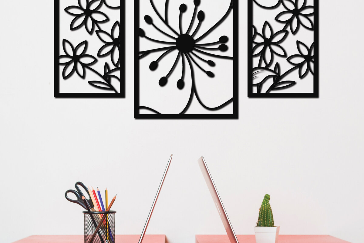 Intra απο ξύλο plywood  Χρώμα wenge 3mm-4mm πάχος - Floral διακόσμηση τοίχου με λέιζερ 15 Δίασταση 30x20 cm INTRAFABR-61316094