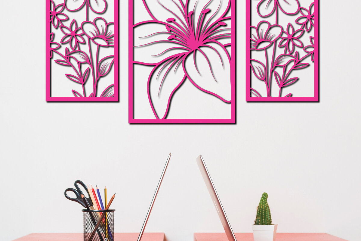 Intra απο ξύλο plywood  Χρώμα wenge 3mm-4mm πάχος - Διακόσμηση τοίχου με λουλούδια Πακέτο 6 Δίασταση 30x20 cm INTRAFABR-72733019