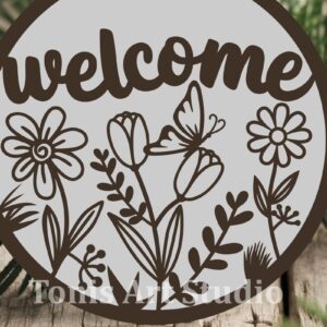 Intra απο ξύλο plywood  Χρώμα wenge 3mm-4mm πάχος - Floral Σήμα καλωσορίσματος , Πινακίδα πόρτας Δίασταση 4x4 cm INTRAFABR-70938986