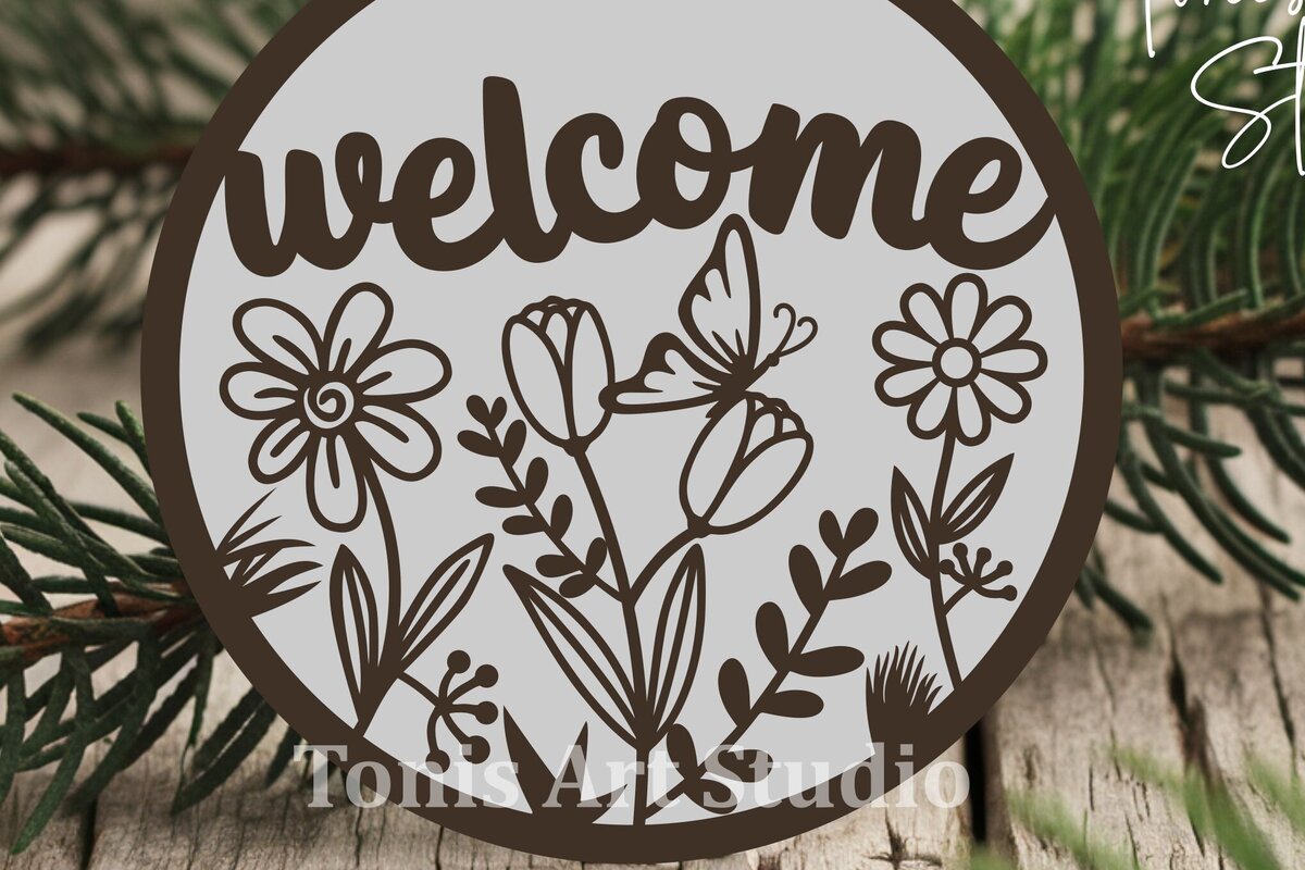 Intra απο ξύλο plywood  Χρώμα wenge 3mm-4mm πάχος - Floral Σήμα καλωσορίσματος , Πινακίδα πόρτας Δίασταση 4x4 cm INTRAFABR-70938986