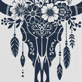 Intra απο ξύλο plywood  Χρώμα wenge 3mm-4mm πάχος - Floral Western Cow Skull Flowers Δίασταση 4x4 cm INTRAFABR-70939044 - Image 1