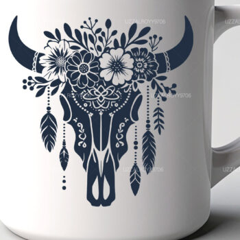 Intra απο ξύλο plywood  Χρώμα wenge 3mm-4mm πάχος - Floral Western Cow Skull Flowers Δίασταση 4x4 cm INTRAFABR-70939044 - Image 2