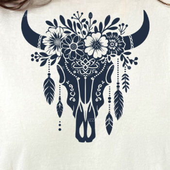 Intra απο ξύλο plywood  Χρώμα wenge 3mm-4mm πάχος - Floral Western Cow Skull Flowers Δίασταση 4x4 cm INTRAFABR-70939044 - Image 3