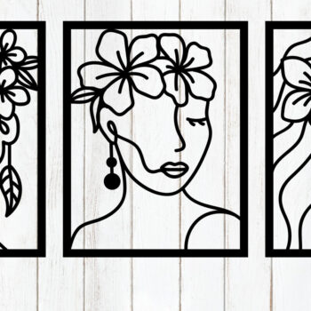 Intra απο ξύλο plywood  Χρώμα wenge 3mm-4mm πάχος - Floral Woman Line Art διακόσμηση τοίχου Δίασταση 6x6 cm INTRAFABR-111742166 - Image 1