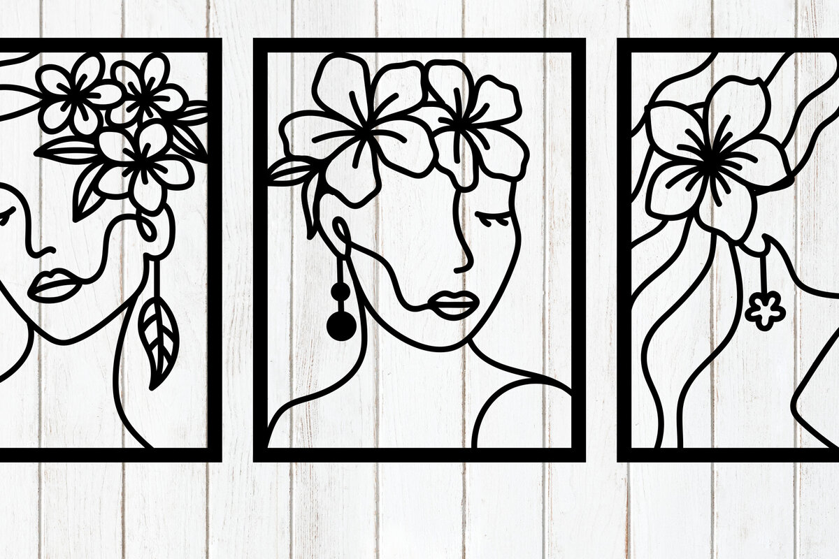 Intra απο ξύλο plywood  Χρώμα wenge 3mm-4mm πάχος - Floral Woman Line Art διακόσμηση τοίχου Δίασταση 6x6 cm INTRAFABR-111742166